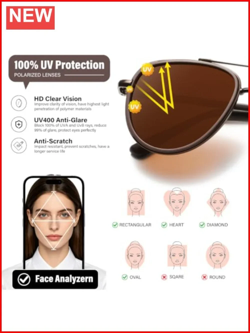 Polarized Aviator Sunglasses for Women Men UV Protection Tangle Free Vintage
